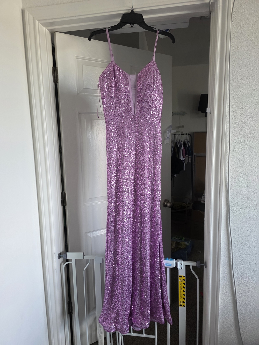 Sparkling Lavender Sequin Prom Gown with Plunging Neckline